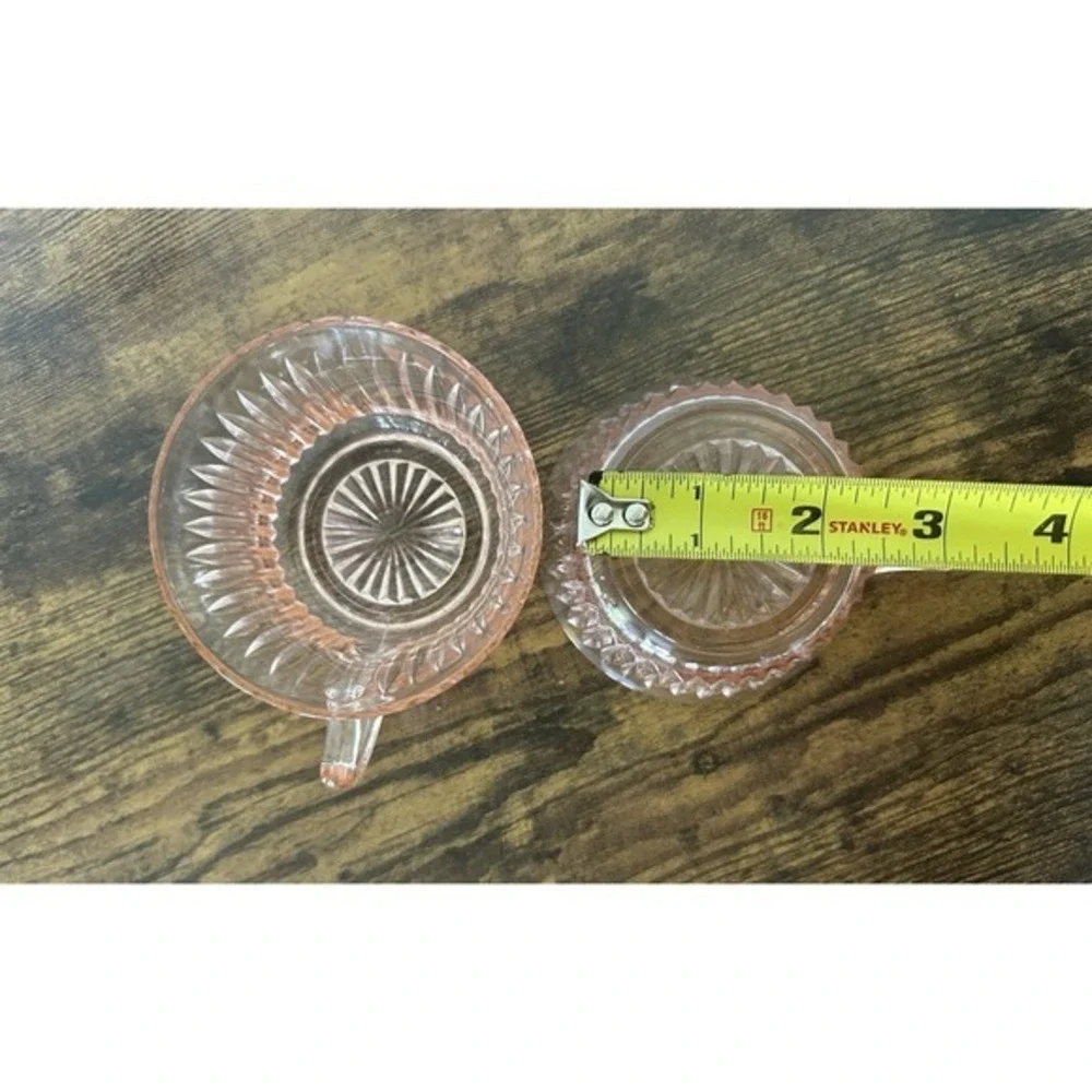 PAIR 2-PC Anchor Hocking Pink Depression Glass Cups Queen Mary‎ Rubber Pattern